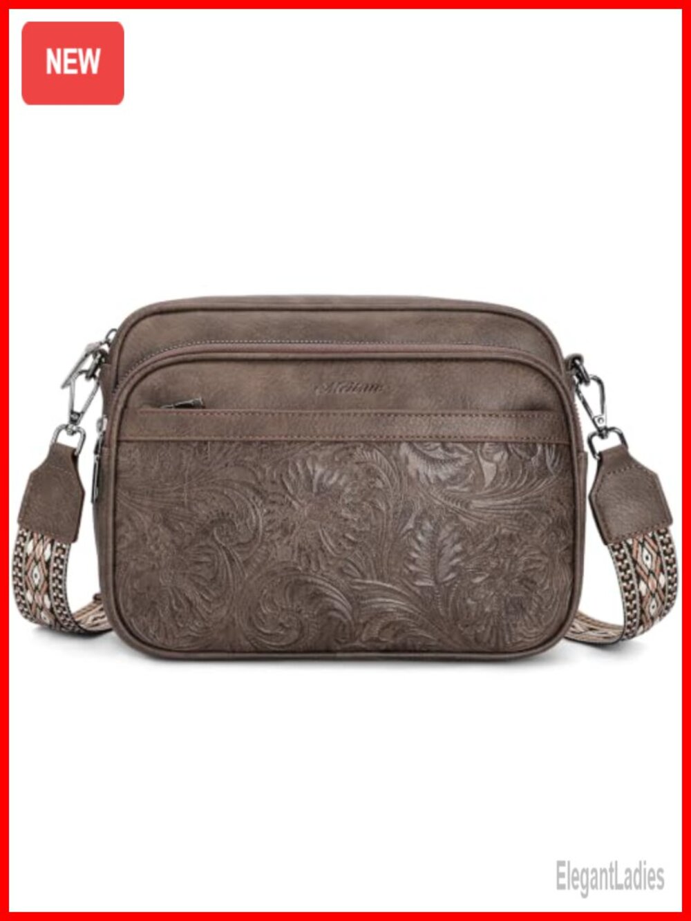 Vegan Leather Crossbody Bag Embossed Purse Adjustable Strap Multi-Pocket RFID